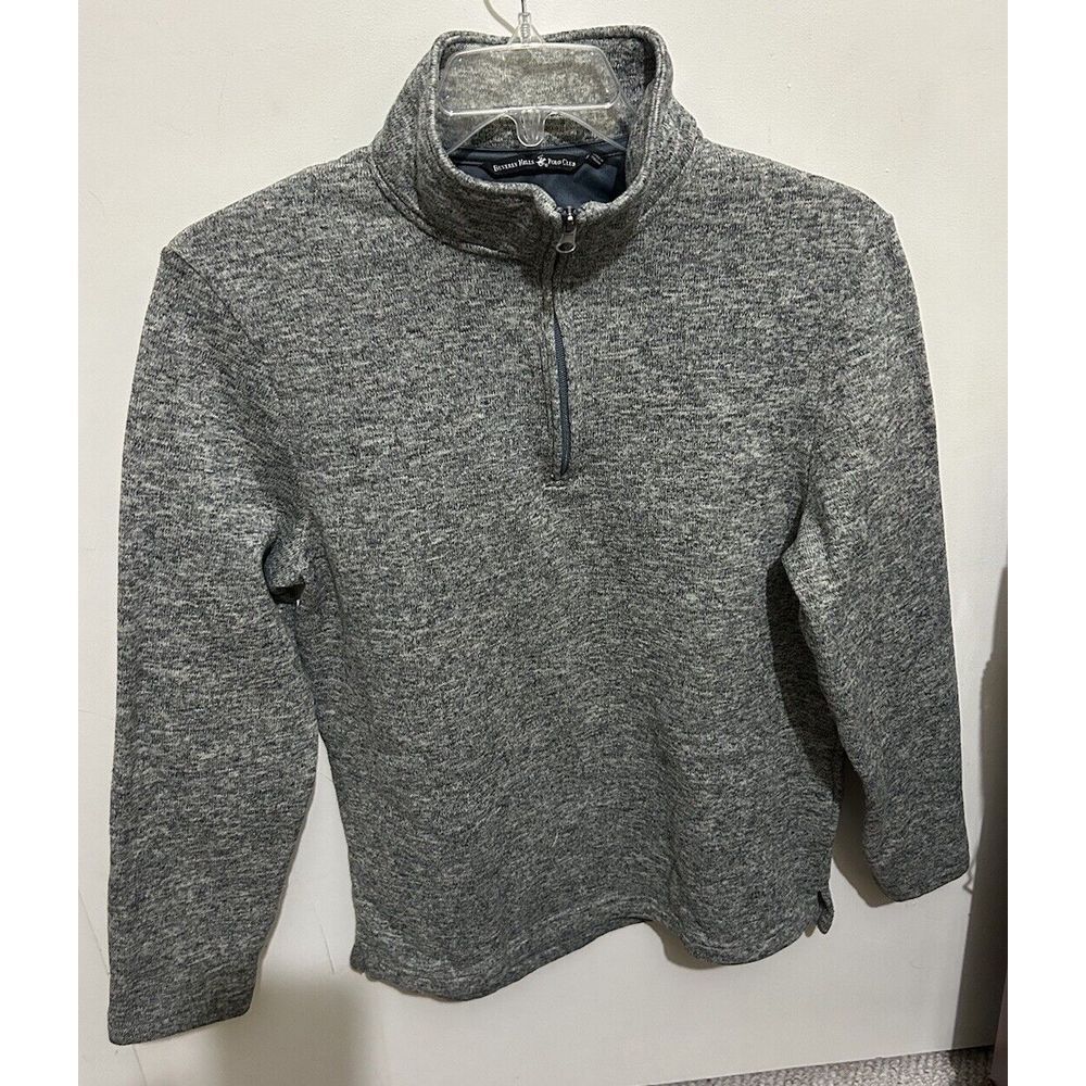 Beverly Hills Polo Club Gray Quarter Zip Pullover Long Sleeve, Size Medium